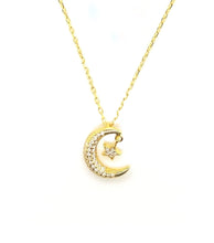 Load image into Gallery viewer, Crescent Moon & Star Cz Necklace