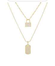 Load image into Gallery viewer, Double lock and dog tag necklace