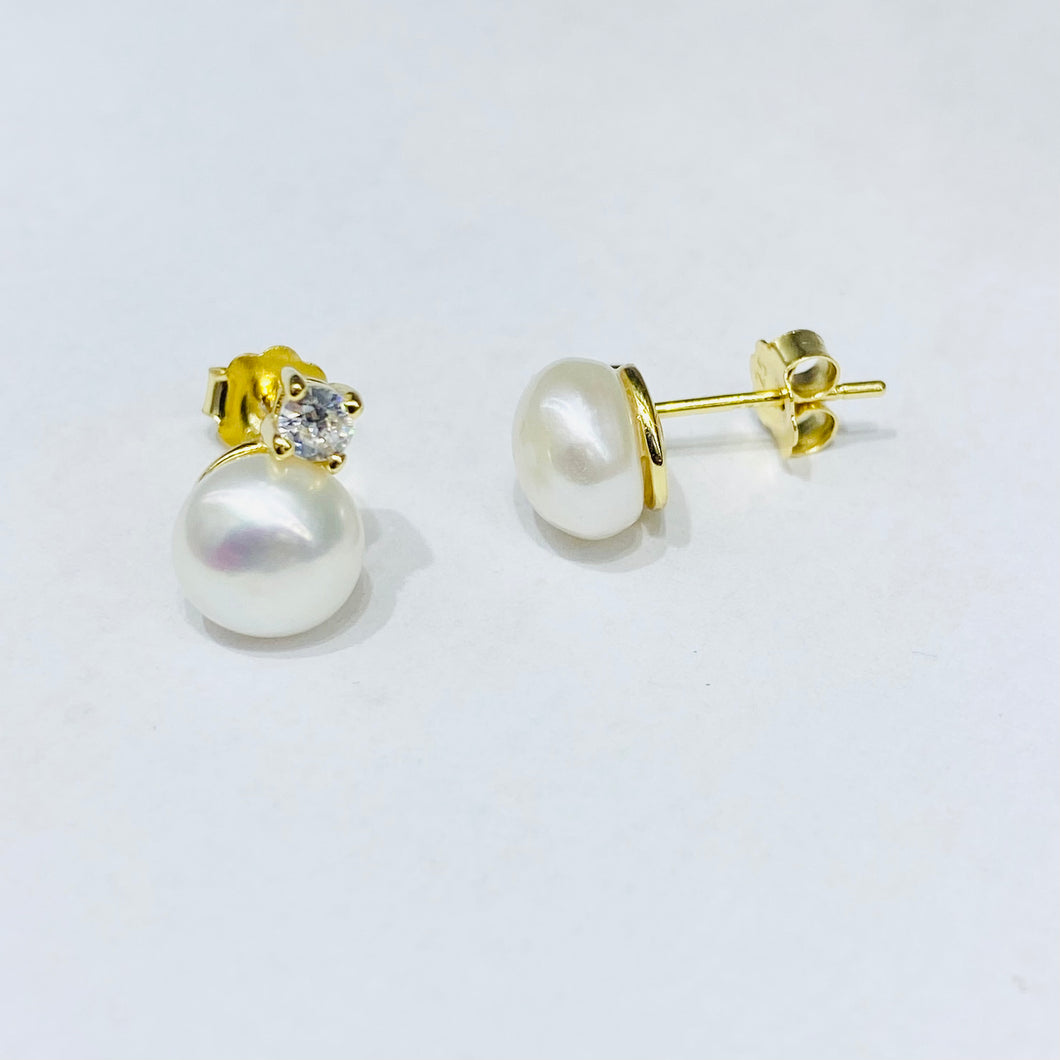 Freshwater Pearl CZ Stud Earrings