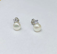 Load image into Gallery viewer, Freshwater Pearl CZ Stud Earrings
