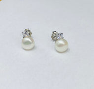 Freshwater Pearl CZ Stud Earrings