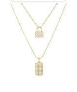 Double lock and dog tag necklace