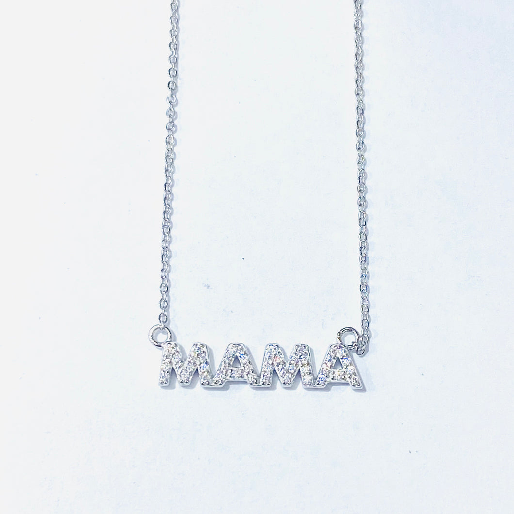 Pave Mama Script Necklace